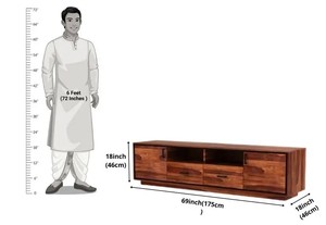 Contemporary Solid Wood Media Cabinet | 65 Inch Wooden TV Console <b>Table</b> | B2B Wholesale India - Product Image 6