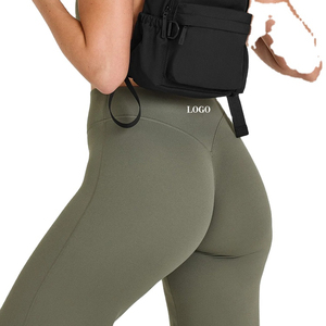 Olive Green High Waist <b>Flared</b> Leg Yoga <b>Leggings</b> Seamless Full Length Elastic Waist Sportswear Women's Training Pants - Product Image 5