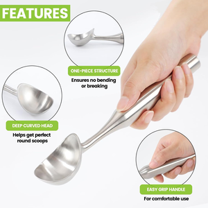 Cuillère à glace en acier inoxydable, cuillère à glace robuste, cuillère à dessert professionnelle, outil de service en métal durable - Product Image 3