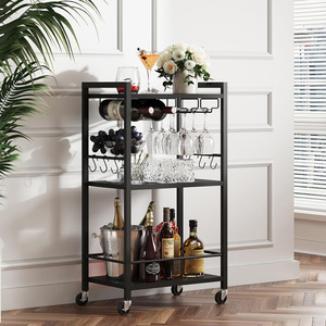 Bar Cart with Wheels, Mini <b>Drink</b> Cart with Wine <b>Rack</b> & Glass Holder 3-Tier Home Bar Serving Carts, Bar Cart - Product Image 1