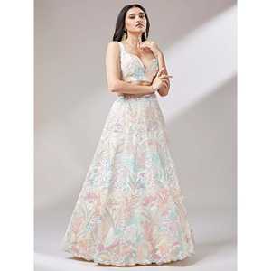 Filet à paillettes blanc cassé exceptionnel Lehenga Choli avec Dupatta - Product Image 5