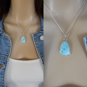 Colgante de Piedra Preciosa Larimar Natural, Joyería de Larimar Chapada en Plata Hecha a Mano, Proveedor Mayorista - Product Image 2