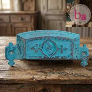 Ba <b>Rustic</b> Cast Iron Industrial Square Cabinet Pull Handle Turquoise Distressed for Home Office and Bedroom Furniture - Product Image 1