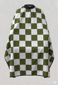 Bata de Barbero Impermeable de Poliéster Verde Oliva y Blanco a Cuadros con Detección de Agujas y Fusión sin Costuras Unisex - Product Image 2