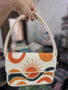 Indian Women Bohemian Style Handmade Beaded Cotton Boho Messenger Evening Clutch Bag with Zipper Evening Shopping Shoulder Bag - Product Image 1