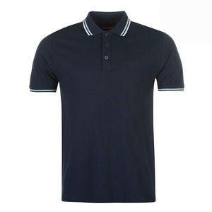 เสื้อโปโลแขนสั้นสีกรมท่าสำหรับผู้ชาย ผ้าคอตตอนปิเก้สีพื้น สวมใส่สบาย ดีไซน์ติดกระดุม ทรงปกติ - Product Image 3