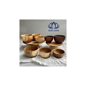 Bol en bois naturel de qualité supérieure |   Vaisselle écologique durable de qualité alimentaire BLUE LOTUS, bol de service vintage poli fait à la main - Product Image 1