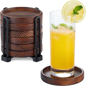 ชุดจานรองแก้วไม้มะกอกทำมือพร้อมที่วาง |   แผ่นรองแก้วไม้ทำมือขายส่ง - Product Image 4