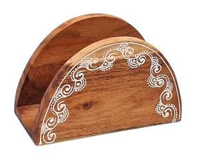Porta servilletas semicircular de madera de primera calidad con tallado artístico para decoración del hogar moderna y tradicional. - Product Image 3