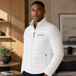 Premium Quality <b>Men's</b> <b>White</b> Down <b>Jacket</b> Stand Collar Zipper Closure Windproof Polyester Wadding Casual Winter Down <b>Jacket</b> - Product Image 2