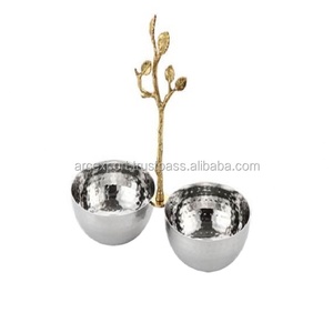 Ensembles de bols de service en métal en acier unique écologique argent avec décoration de créateur de feuille d'or belle et élégante - Product Image 1