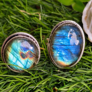 Wholesale <b>High</b>-quality Natural Labradorite Gemstone Ring Mixed Adjustable Crystal Rings Stone German Silver Fashion Trend - Product Image 1