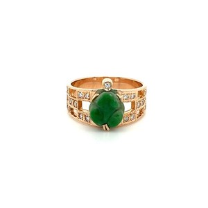 18K Real Rose Gold Plated Jade Cocktail Fashion <b>Ring</b> with Diamond Accents and Geometric Design <b>for</b> Women - Product Image 1