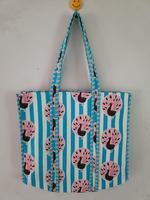 Sac fourre-tout en coton pliable et durable avec fermeture éclair, imprimé éléphant et perles, grande capacité, réutilisable, écologique, sac à main pour femme