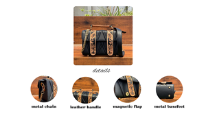 2025 <b>Large</b> Capacity Hand Tooled Quilted Leather Boxy Shape Crossbody Flap Bag for Women's Genuine Leather Grip Chain Handbags - Product Image 3