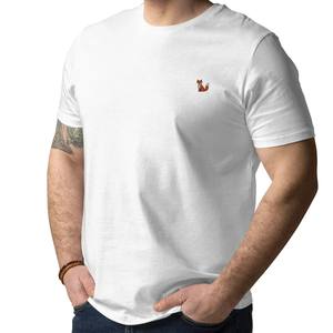 Men’s <b>White</b> Cotton T-<b>Shirt</b> – Minimal Fox Embroidery Tee Casual <b>Short</b> <b>Sleeve</b> Crew Neck Top for Daily Wear and Street Style - Product Image 4