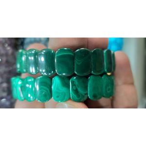 Bracelet extensible unisexe en malachite naturelle, ovale, facetté, 14 mm, fait main, durable, avec strass, cadeau bijoux - Product Image 3