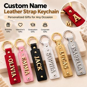 Leather Strap Keychain with Gold Silver Metal Letters Custom <b>Name</b> <b>Keyring</b> Wholesale Promotional Gifts - Product Image 4