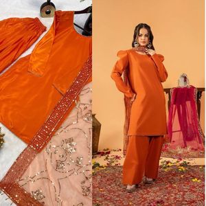 Heavy Natural Crepe Silk Farshi Salwar Suit With Sequence Embroidery Dupatta Full <b>Stitched</b> - Product Image 5