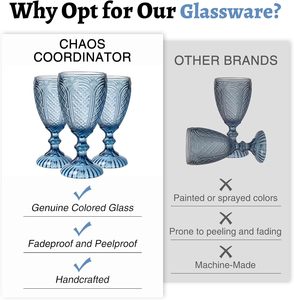 Ensemble de verres à vin vintage bleus soufflés à la main, gobelets à eau en verre, capacité de 10,5 oz, pour la fête des mères, les mariages, les fêtes - Product Image 6