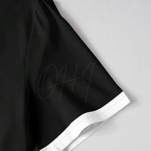 Camiseta de Hombre Negra con Cuello en Contraste, Manga Corta, Algodón, Casual, Transpirable, Secado Rápido, Ecológica, Corte Holgado, a la Moda - Product Image 4