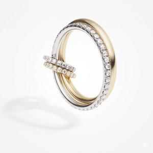 Anillo de Lujo con Eslabones de Metal Mixto Entrelazados, Anillo Apilable de Oro Sólido de 14K y Plata con Detalles de Diamantes para Mujer - Product Image 4