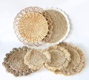 Round Water Hyacinth Placemat Flower Loop Border Straw Table <b>Mat</b> Boho Coaster Decorative Charger <b>Plates</b> Rustic Centerpiece - Product Image 4