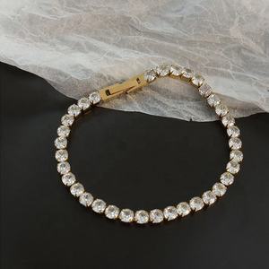 Popular Style Light Weight Tennis <b>Bracelet</b> Round Brilliant Cut Fashion 18K Gold Element Jewelry Channel Setting Unisex <b>Bracelet</b> - Product Image 1