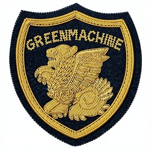 Luxury Hand Embroidery Handmade Bullion Wire Griffin Shield <b>Badge</b> Green <b>Machine</b> Zardozi Crest Patch/<b>Badge</b> - Product Image 1