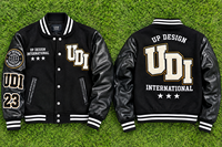 Veste universitaire en cuir noir sur mesure, veste de baseball brodée, veste bomber streetwear premium