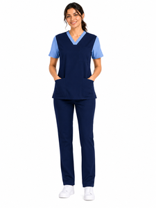 Blusa Médica Azul Marino para Mujer con Mangas Azul Claro y Diseño de Cuello en V, Uniforme Sanitario y Conjunto de Ropa de Trabajo para Enfermeras - Product Image 5