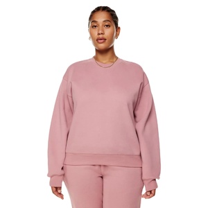 Sudadera holgada de algodón orgánico para mujer, Jersey de punto de felpa francesa de 330GSM, cuello redondo, talla grande, personalizado, OEM, 100% - Product Image 1