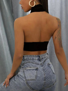 Top Corto de Punto con Cuello Cruzado para Mujer, Sexy, Ecológico, de Secado Rápido, Color Sólido, Estilo Veraniego, para Salir de Fiesta - Product Image 3