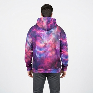 Sweat-shirt à capuche pour homme avec imprimé galaxie violet et poche kangourou, streetwear personnalisé - Product Image 2