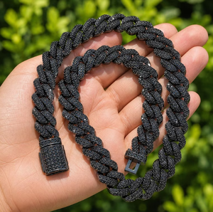 <b>Black</b> Moissanite Cuban Link Necklace for Men Textured <b>Chain</b> Jewelry Gift - Product Image 4