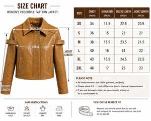 Veste en cuir gaufré croco pour femme, marron, en cuir de crocodile véritable, coupe courte, faite à la main, tendance - Product Image 6