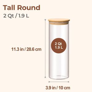 Set di 3 Barattoli in Vetro Trasparente da 2 Qt per Conservare Spaghetti e Pasta, con Coperchi Alti Ermetici in Legno, Contenitori per Alimenti da Cucina - Product Image 2