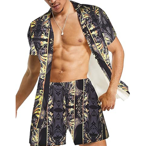 Conjunto de Playa de Dos Piezas, Camisa y Pantalones Cortos de Corte Holgado, Conjunto de Ropa a Juego, Estilo Playero, Ligero, para Vacaciones - Product Image 4