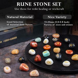 Ensemble de pierres runiques 7 chakras naturelles, 25 pièces, pierres précieuses gravées pour la divination, collection en gros - Product Image 3