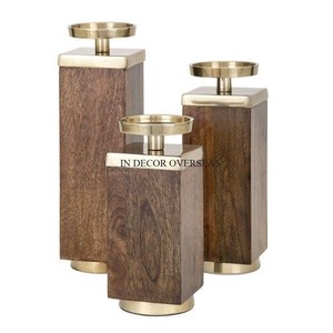 Hot Selling Modern <b>Brass</b> <b>Candlestick</b> <b>Holder</b> Set Wood Finish Geometric Design Home Decoration Durable Metal Candles <b>Holder</b> - Product Image 1