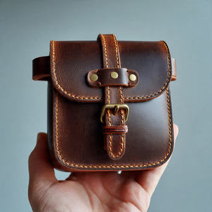 Vintage Genuine Leather Waist Bag <b>Men</b> Crossbody <b>Pouch</b> Barrel Shaped Zipper Flask Holder Travel Accessory - Product Image 1