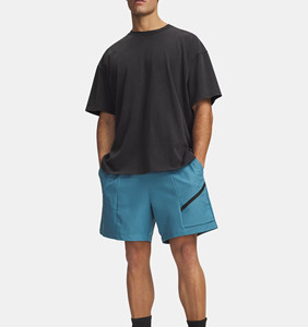 Men Blue Woven Athletic Shorts Regular Fit Solid Color Casual Style Zipper Pocket Design - Product Image 3