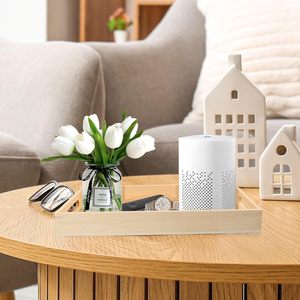 Plateau de table minimaliste nordique en bois clair - Plateau rectangulaire peu profond en pin avec poignées intégrées - Product Image 1