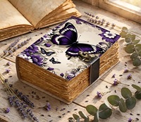 Carnet en cuir violet à motifs papillons, 200 feuilles, style vintage, fait main, pour aquarelle et écriture, par Herb Heritage