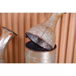 Vase de sol en acier galvanisé naturel brut fait main, design industriel, finition argentée, texture rustique, hauteur 39 cm, vase décoratif en métal - Product Image 2