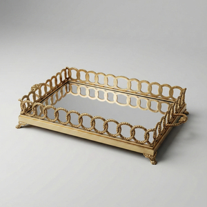 Plateau miroir rond moderne en laiton finition dorée, organisateur de bijoux, plateau de service décoratif, présentoir de vanité, pièce d'accentuation pour la décoration intérieure - Product Image 6