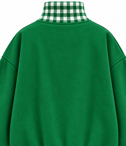 OEM Custom Women’s Autumn Mock Neck Pullover Gingham <b>Letter</b> Patch <b>Applique</b> Oversized Sweatshirt - Product Image 6