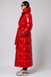 Faux Shine Long Line Puffer Jacket Women <b>Winter</b> <b>Waterproof</b> Windproof Thermal <b>Coat</b> With Belt Custom Logo - Product Image 2