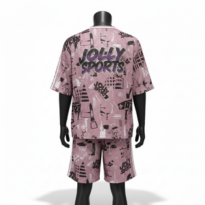 Ensemble short et maillot de sport en maille pour femme, en polyester doux respirant, avec panneau latéral imprimé rose, logo personnalisé, ensembles pour femme 100% coton - Product Image 2