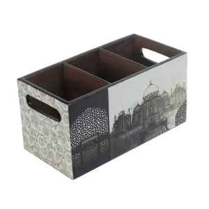 Organizador de Cubiertos de Madera Impresa con Múltiples Compartimentos, Soporte para Cubiertos, Caja de Almacenamiento para Utensilios de Cocina, Organizador de Mesa - Product Image 1